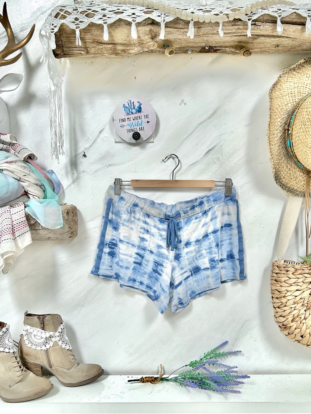 Lucky Brand Tie-Dye Lounge boho Shorts resort vacay beach vibe